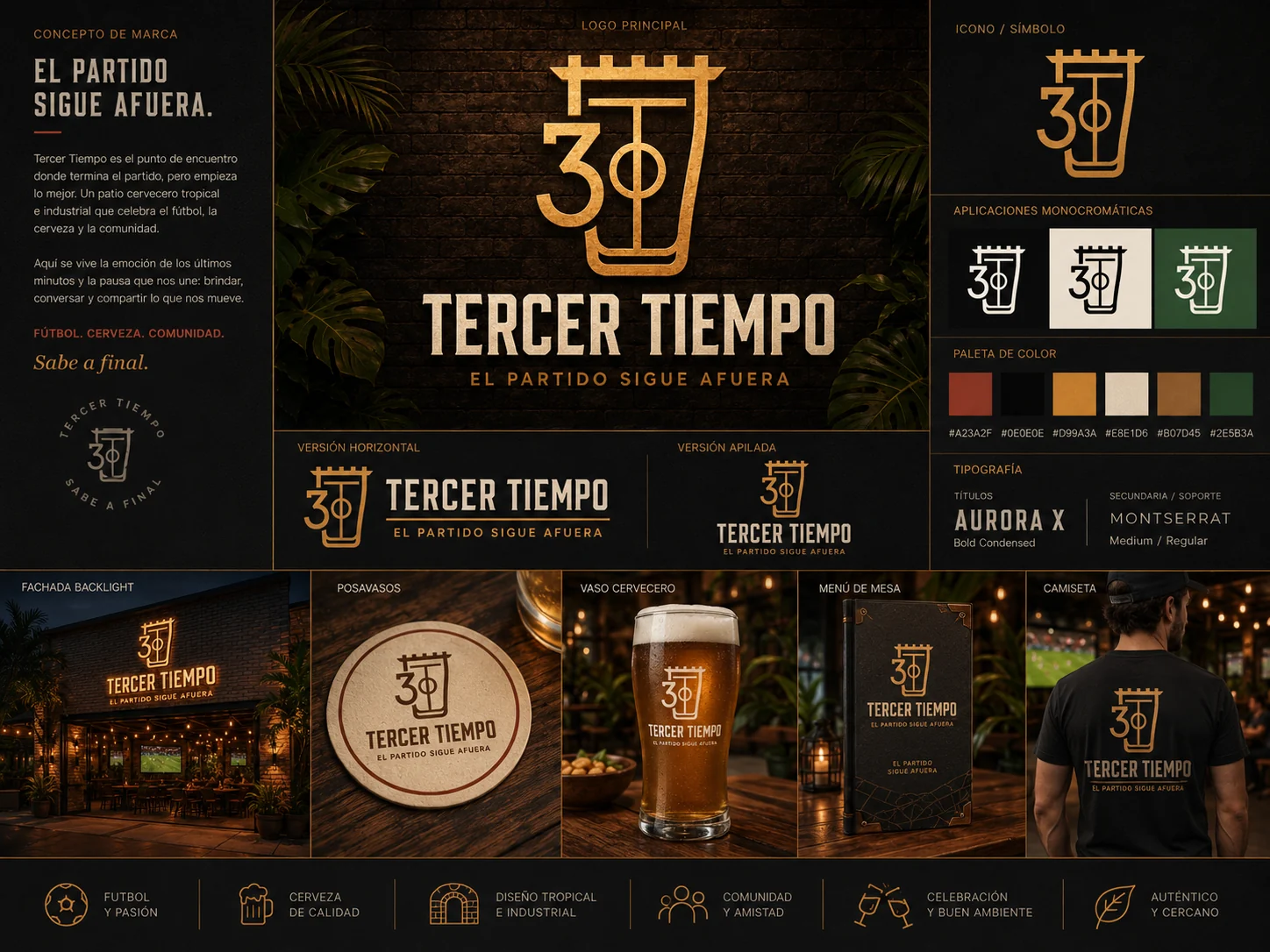 Manual visual de Tercer Tiempo con logo, paleta y aplicaciones